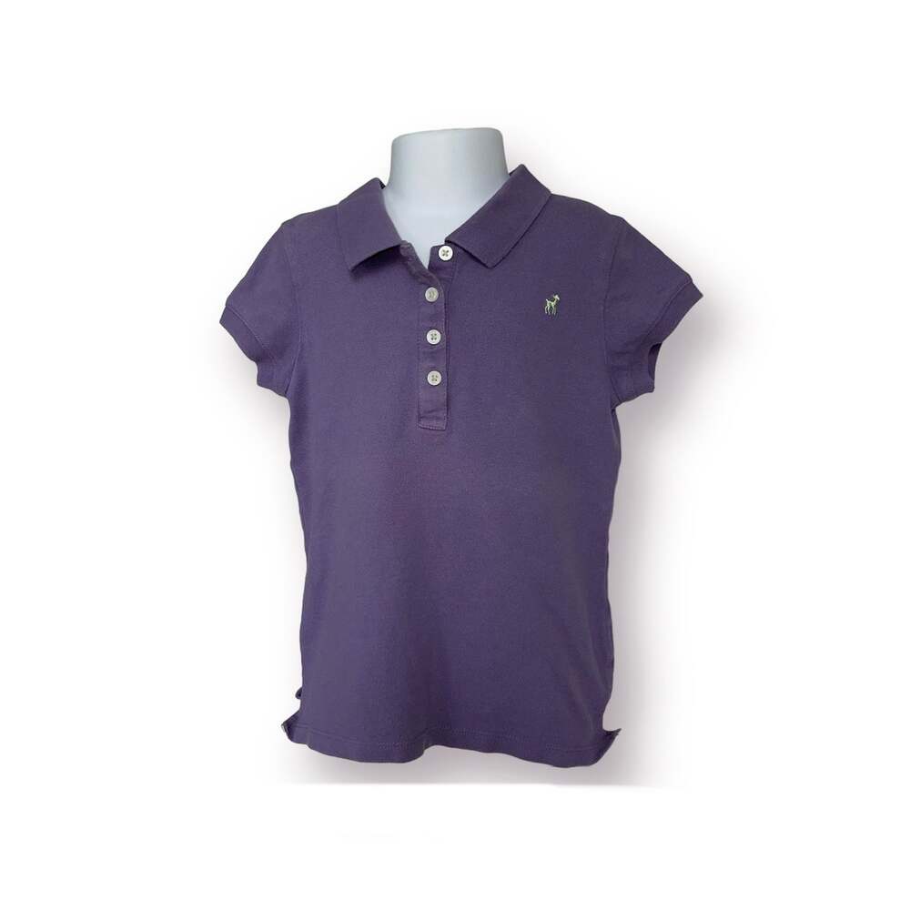 Girls S 6-7 Old Navy Purple Short Sleeve Pique Polo Shirt with Lime Green Deer